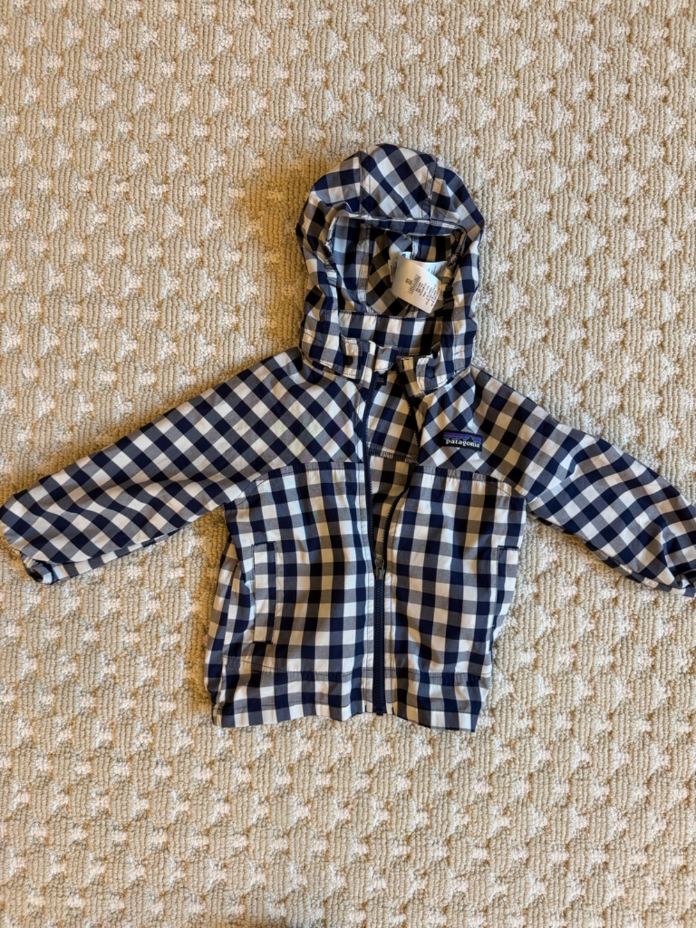 Patagonia Kids Navy and White Gingham Hooded Jacket